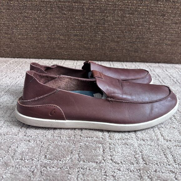 OluKai Nalukai Leather Slip On Shoes Men 12 Brown Loafer Preppy Casual Drop Heel main image 9